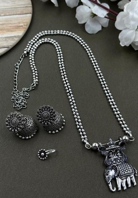 Silver Plated Oxidised Jewellery Set
