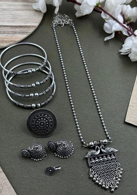 Silver Plated Oxidised Jewellery Set