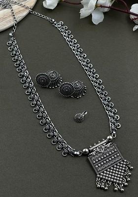 Devika Spring Silver Plated Oxidised Jewellery Set