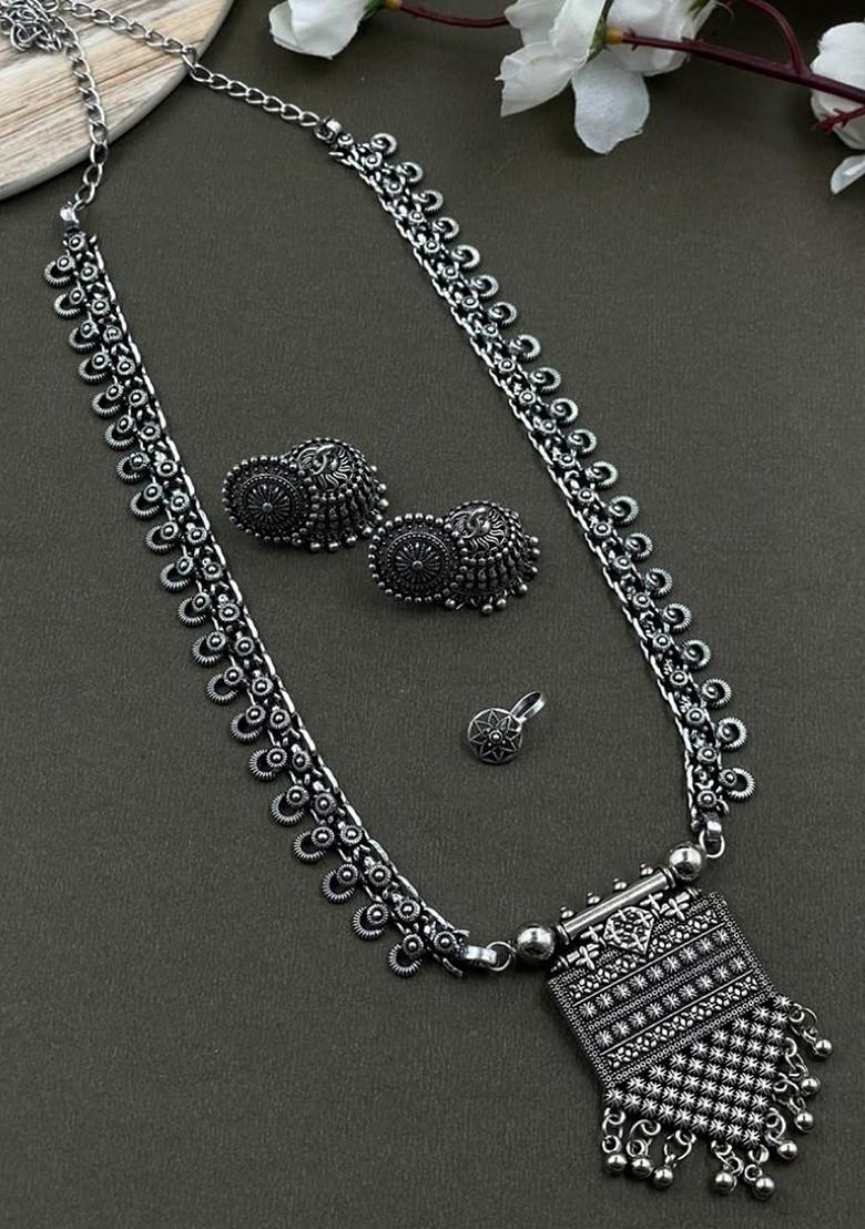 Devika Spring Silver Plated Oxidised Jewellery Set