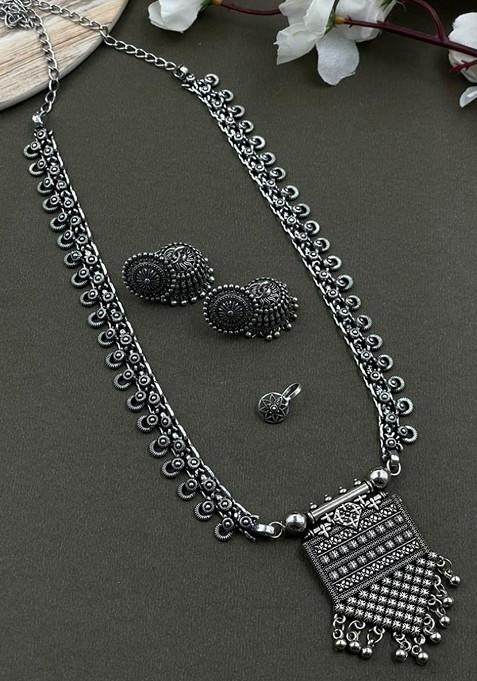 Devika Spring Silver Plated Oxidised Jewellery Set
