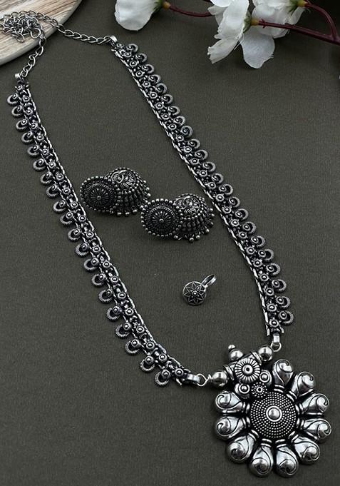 Devika Spring Silver Plated Oxidised Jewellery Set