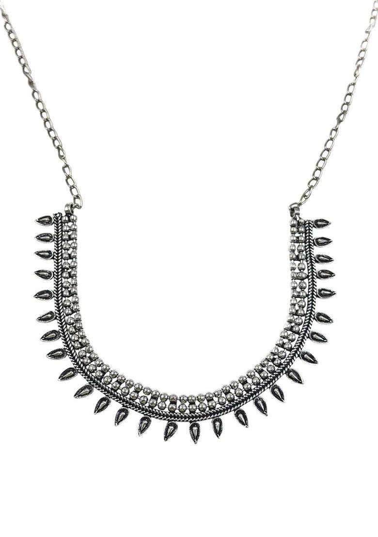 Silver Plated Oxidised Necklace Jewellery Set