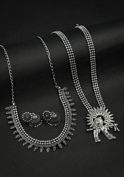 Silver Plated Oxidised Necklace Jewellery Set