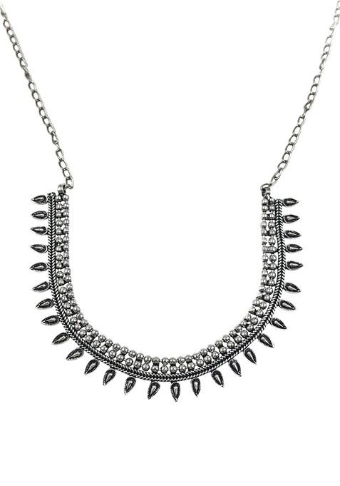 Silver Plated Oxidised Necklace Jewellery Set