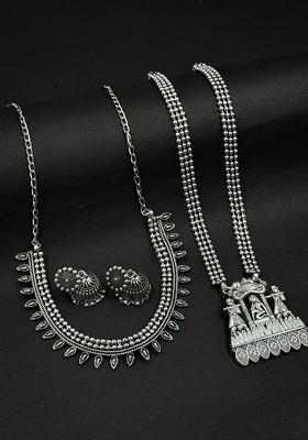 Silver Plated Oxidised Necklace Jewellery Set