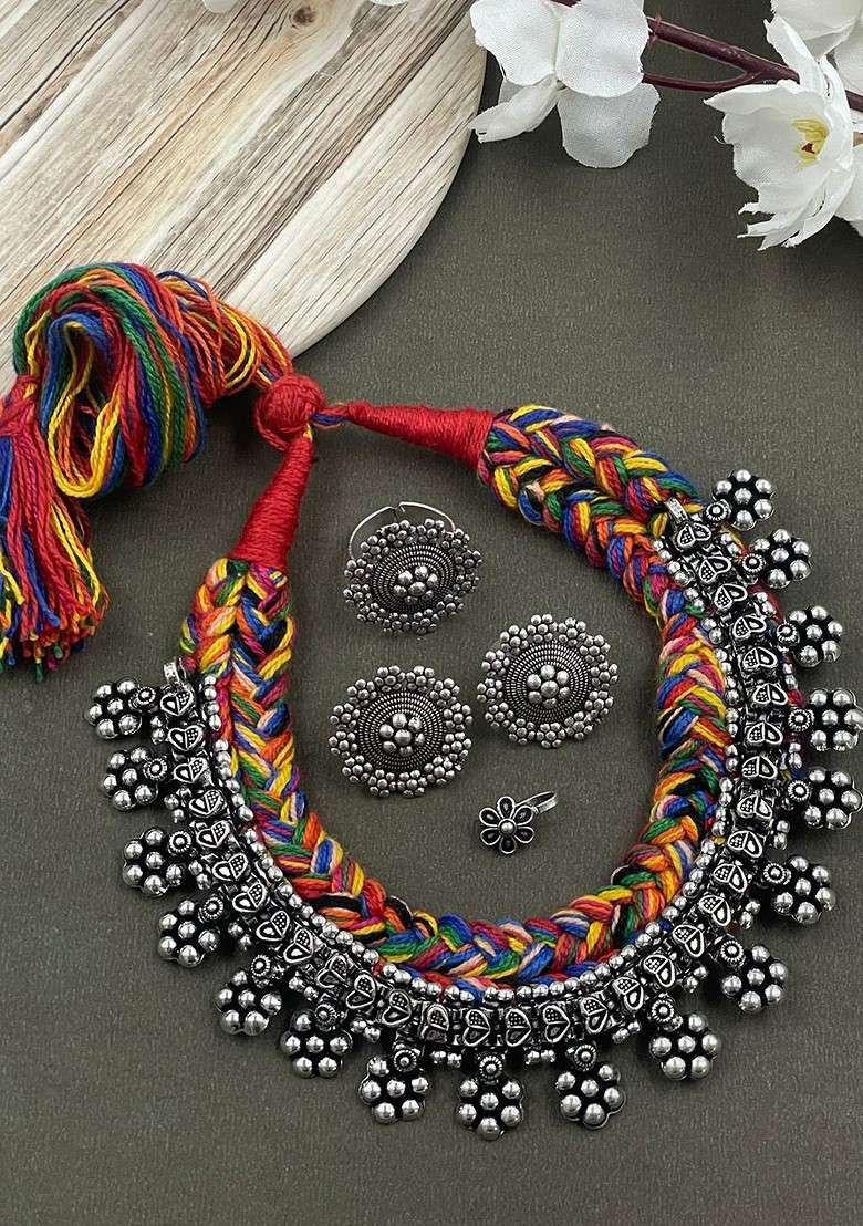 Silver Plated Oxidised Jewellery Set - Indya