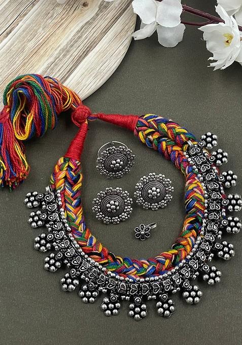 Silver Plated Oxidised Jewellery Set