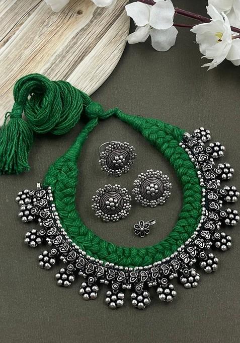 Shilpi Thread Silver Plated Oxidised Jewellery Set