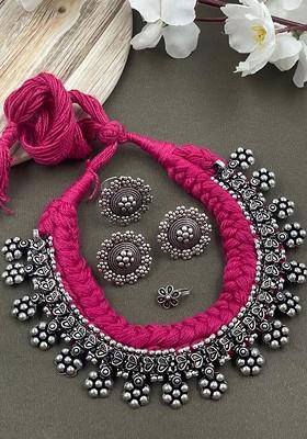 Shilpi Silver Plated Oxidised Necklace Jewellery Set