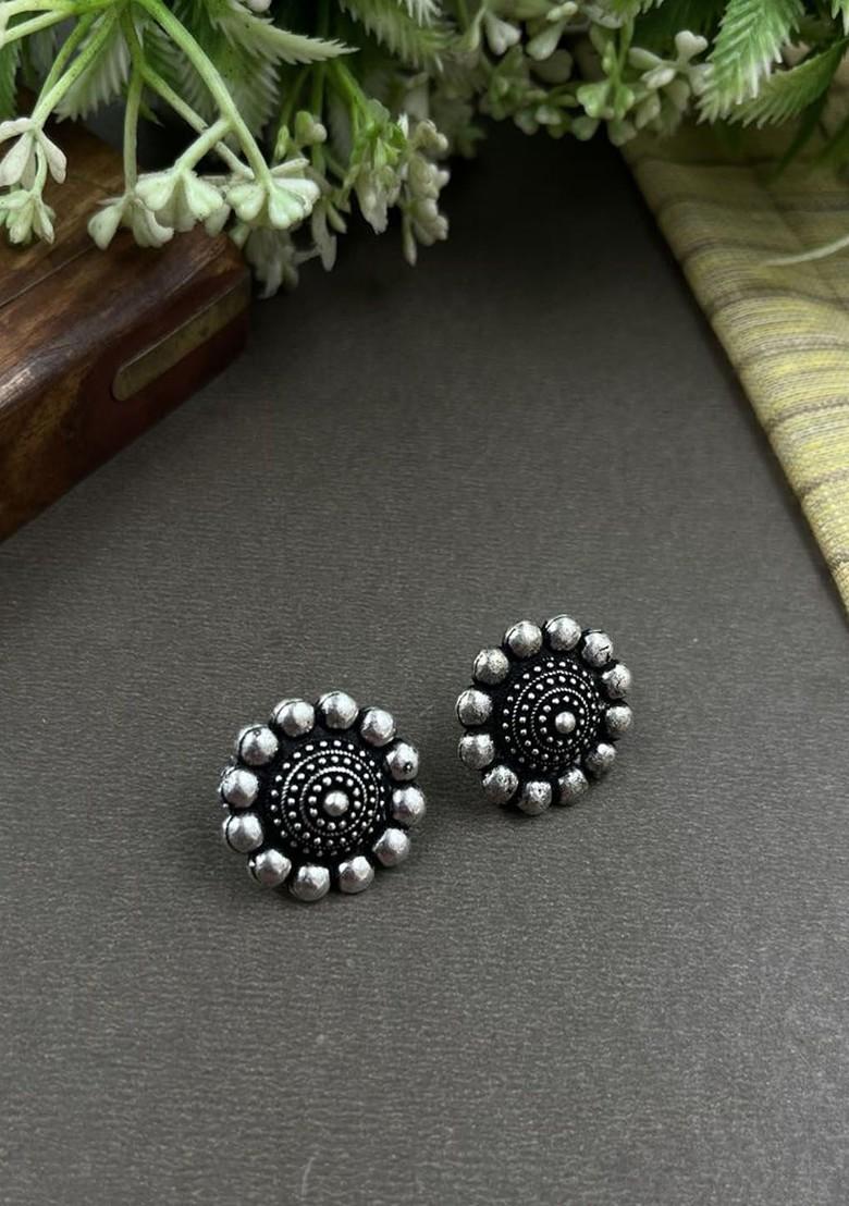 Thread Double Dot Silver Plated Oxidised Jewellery Set