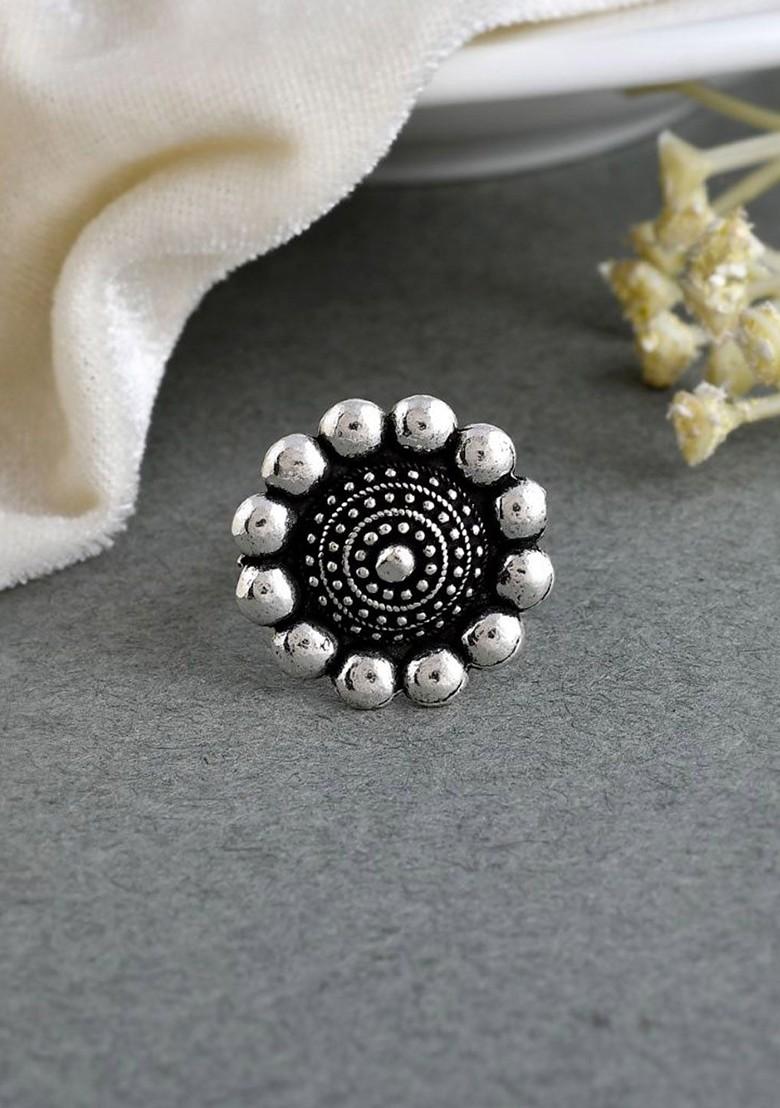 Thread Double Dot Silver Plated Oxidised Jewellery Set