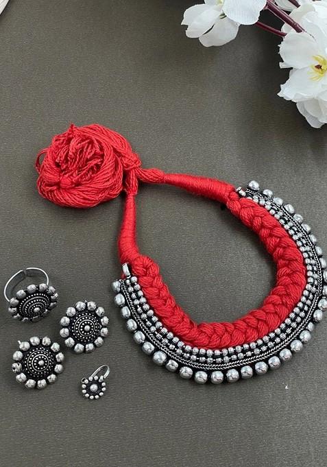 Silver Plated Oxidised Jewellery Set