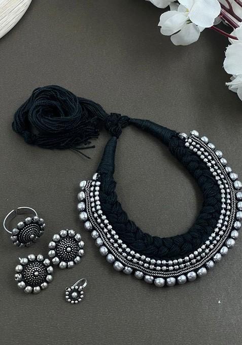 Silver Plated Oxidised Jewellery Set