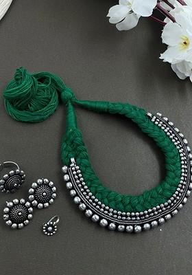 Thread Double Dot Silver Plated Oxidised Jewellery Set