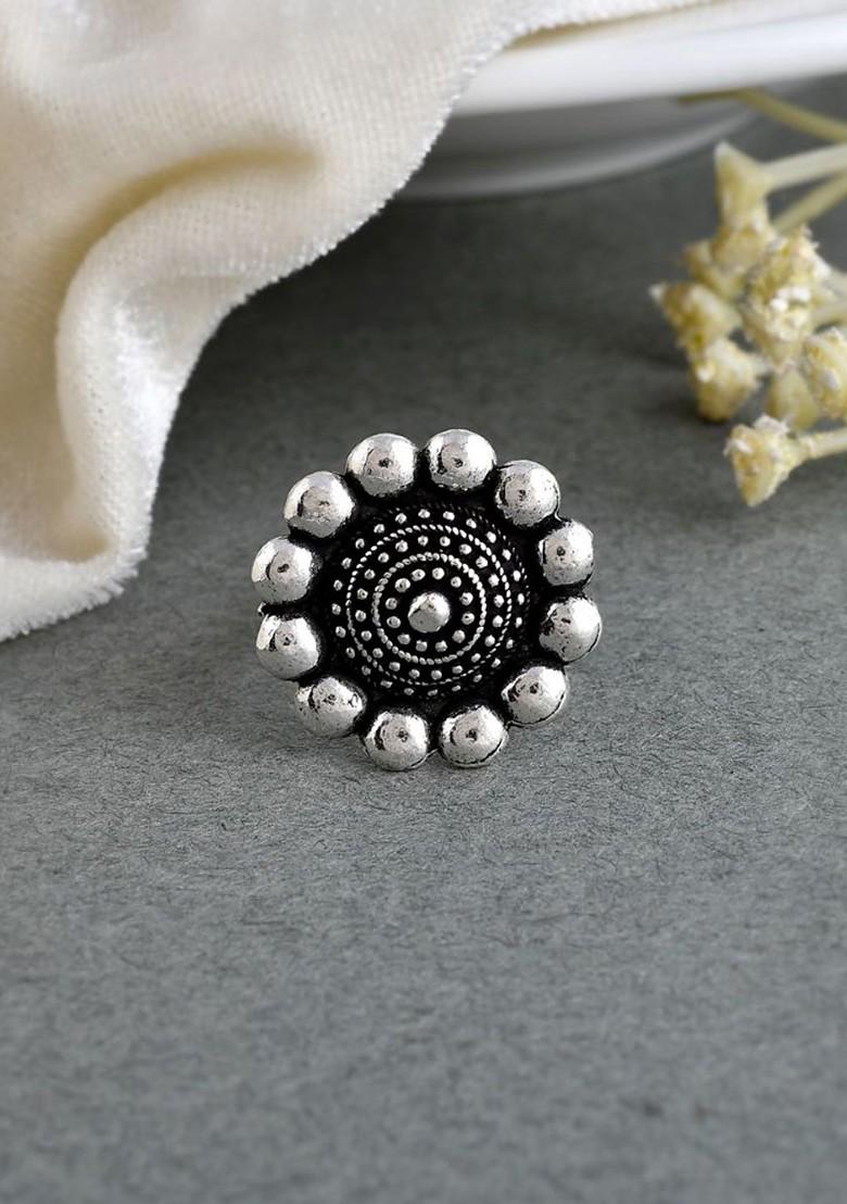 Thread Double Dot Silver Plated Oxidised Jewellery Set