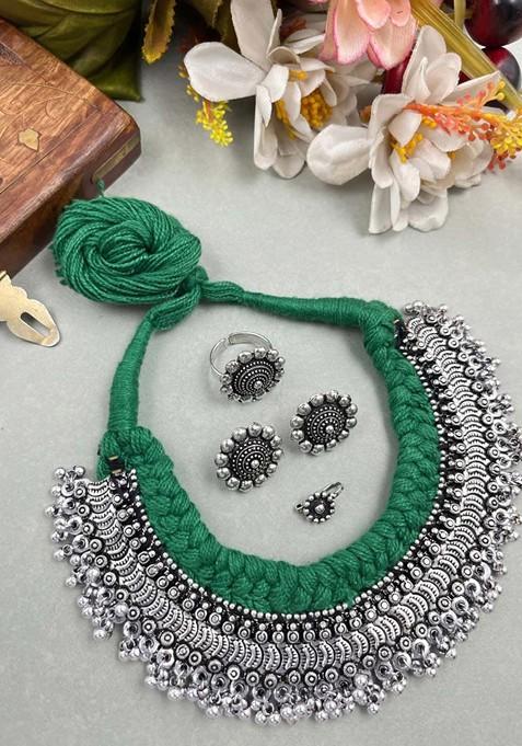 Ghungroo Silver Plated Oxidised Jewellery Set