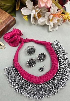 Ghungroo Silver Plated Oxidised Choker Jewellery Set