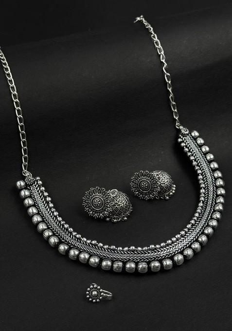 Sliver Plated Textured Oxidised Jewellery Set