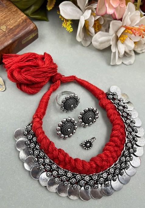 Silver Plated Oxidised Jewellery Set