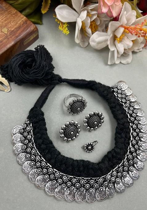 Silver Plated Oxidised Coin Jewellery Set