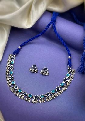 Silver Plated Stone Studded Oxidised Jewellery Set