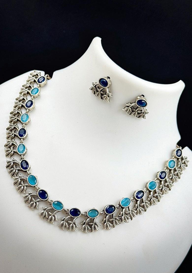 Silver Plated Stone Studded Oxidised Jewellery Set