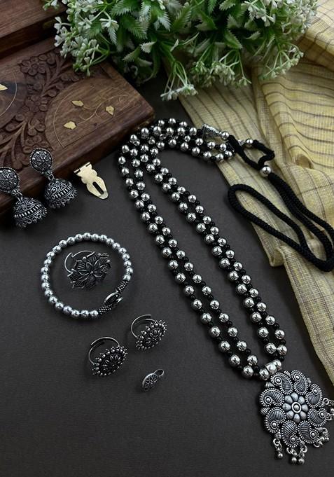 Silver Plated Oxidised Jewellery Set