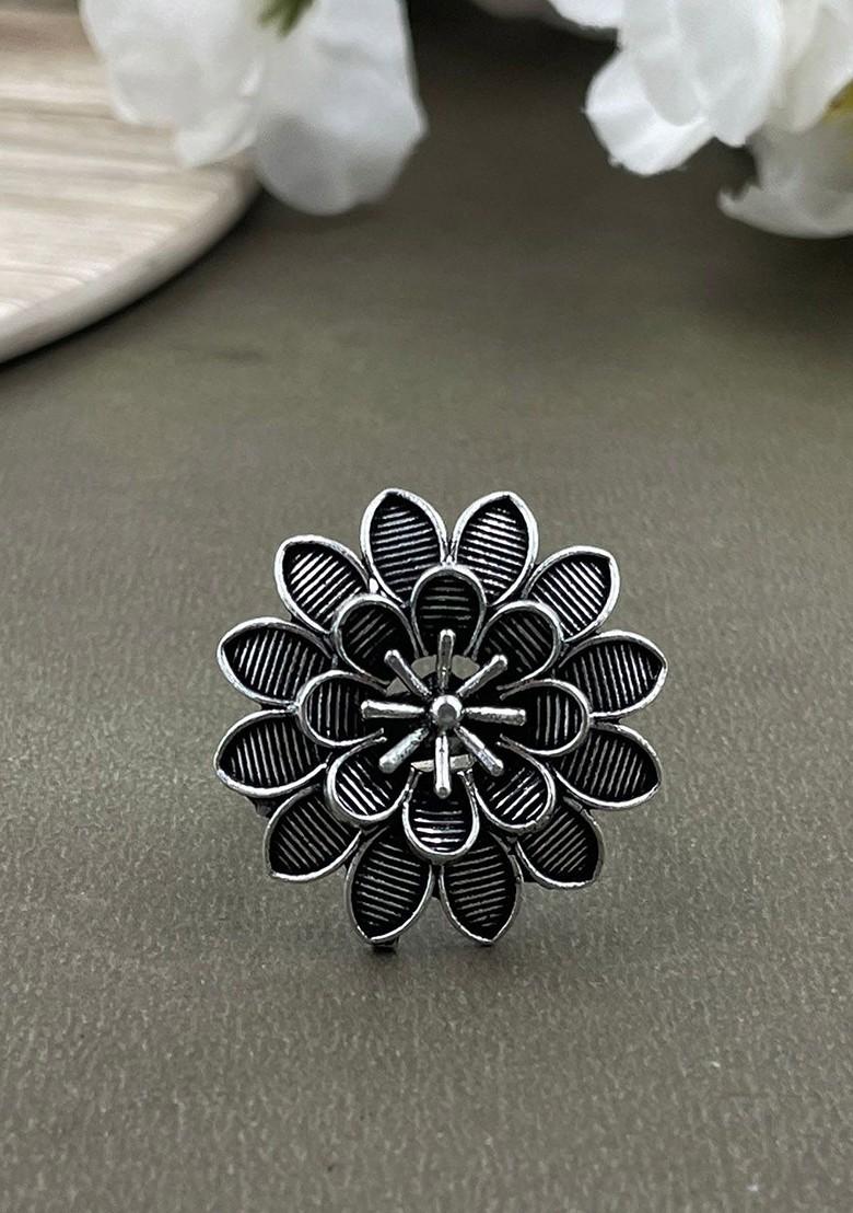 Silver Plated Oxidised Kusha 2 Line Mala Jewellery Set