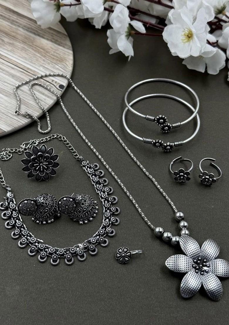 Silver Plated Oxidised Jewellery Set