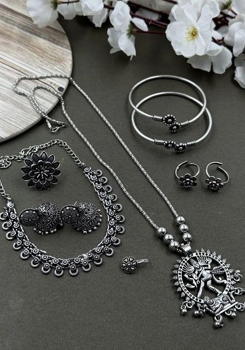 Silver Plated Oxidised Jewellery Set
