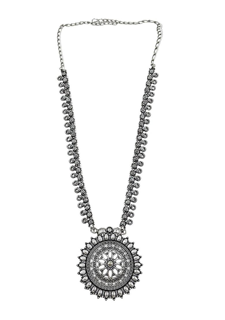 Silver Plated Oxidised Necklace Jewellery Set
