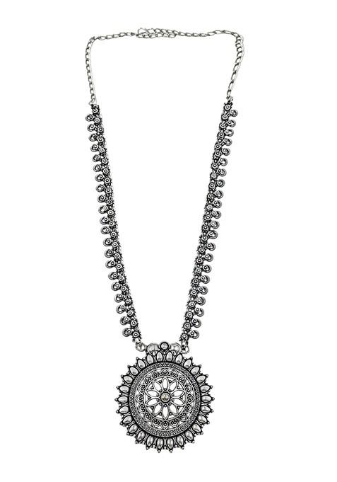 Silver Plated Oxidised Necklace Jewellery Set