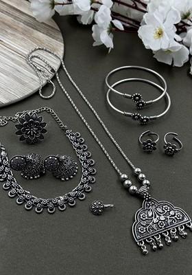 Mahira Silver Plated Oxidised Jewellery Set