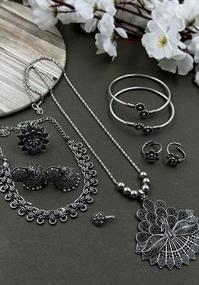 Mahira Silver Plated Oxidised Jewellery Set