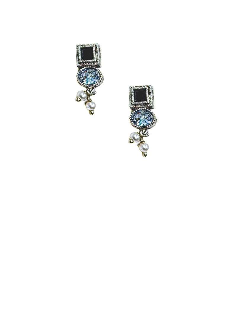 Silver Plated Stone Studded And Beaded Oxidised Jewellery Set - Indya