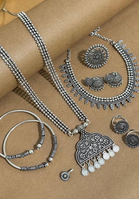 Silver Plated Oxidised Jewellery Set