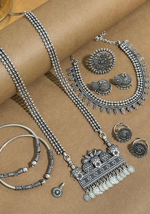 Silver Plated Oxidised Jewellery Set