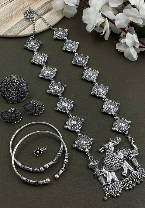 Silver Plated Oxidised Jewellery Set