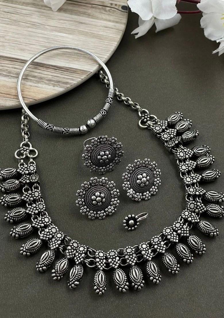 Kolapuri Silver Plated Oxidised Jewellery Set