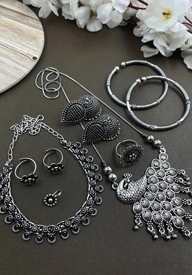 Amy Silver Plated Oxidised Jewellery Set