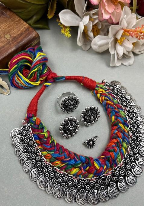 Silver Plated Oxidised Jewellery Set