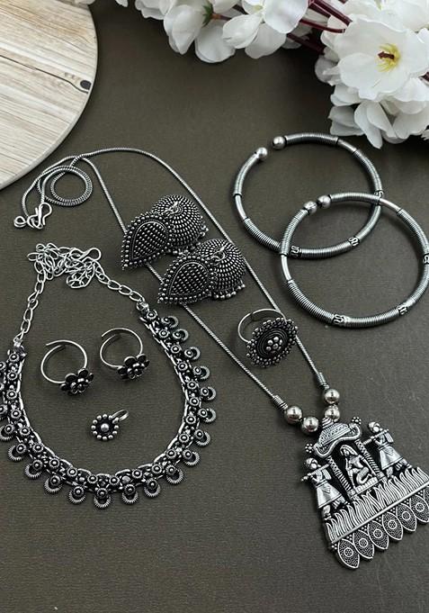 Silver Plated Oxidised Jewellery Set