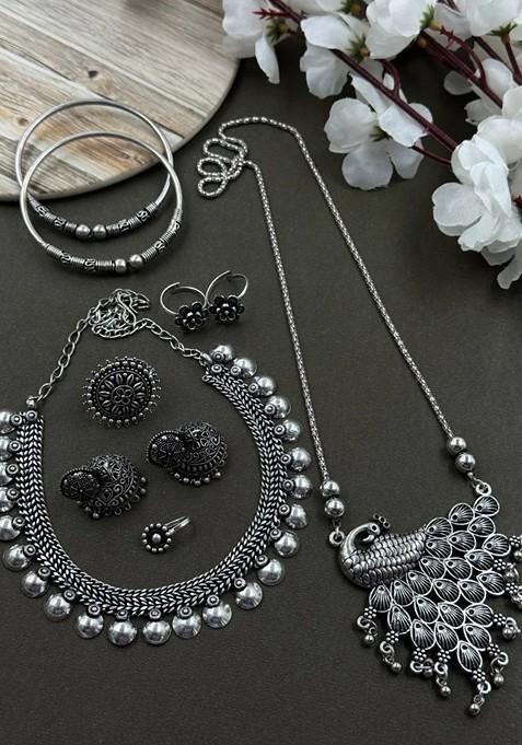 Simran Silver Plated Oxidised Jewellery Set