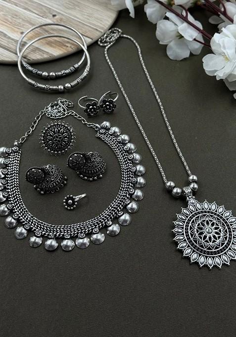 Silver Plated Oxidised Jewellery Set