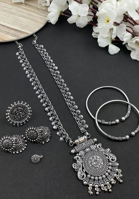 Silver Plated Oxidised Jewellery Set