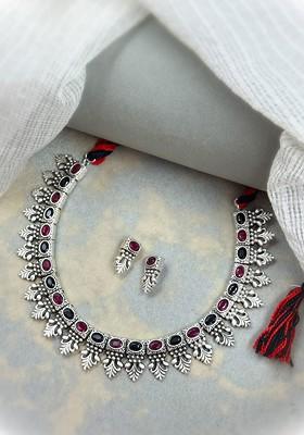 Silver Plated Stone Studded Oxidised Jewellery Set