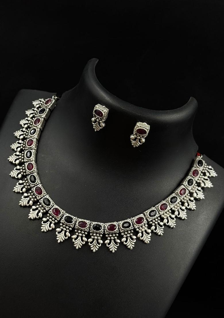 Silver Plated Stone Studded Oxidised Jewellery Set