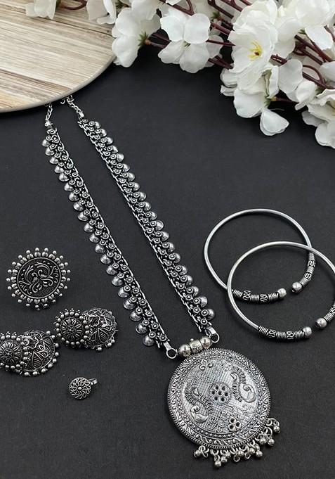 Portia Silver Plated Oxidised Necklace Jewellery Set