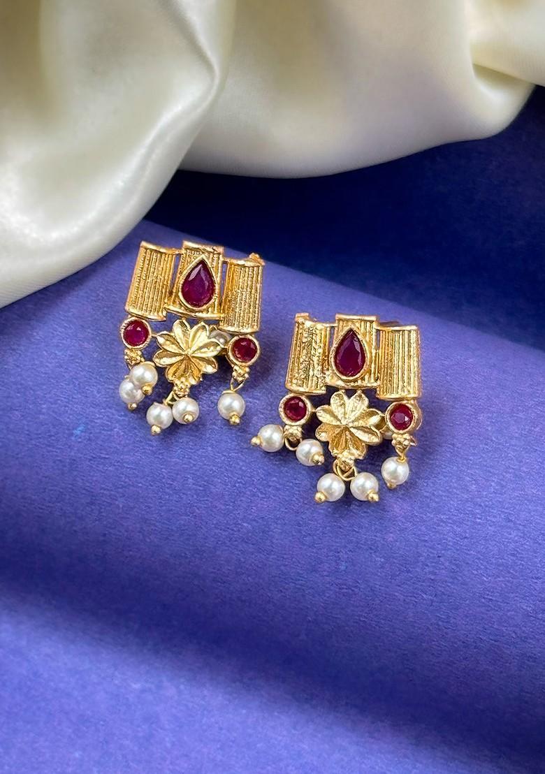 Gold Plated Stone Studded And Beaded Jewellery Set